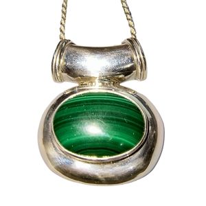 Danish Design Inger K Natural Malachite & Sterling Silver Modernist Necklace
